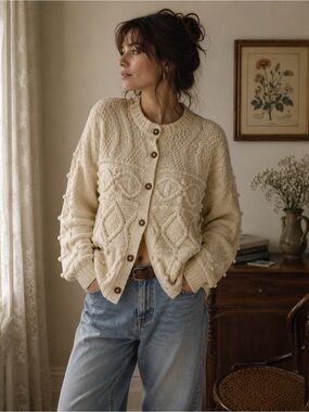Knitting needles silk blend cardigan Medium
